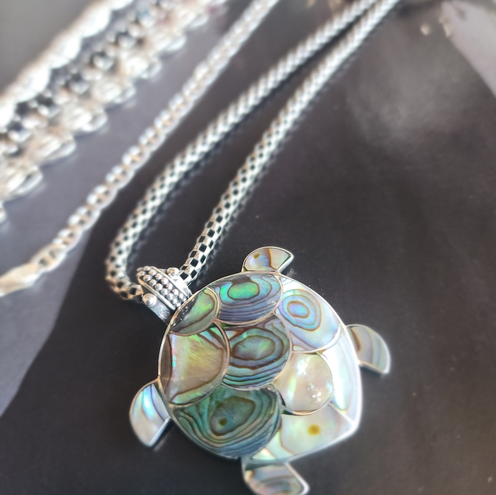 Abalone STERLING Silver Turtle Pendant PENDANT - Picture 2 of 7